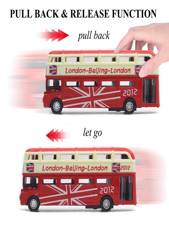 OTONOPI Bus Toys Pull Back School Bus Double Decker London Vehicles City Sightseeing Tour Bus Die Cast Metal Toy Cars Friction Powered Play Vehicle Toy Set for Kids 4 Pack - Image 3